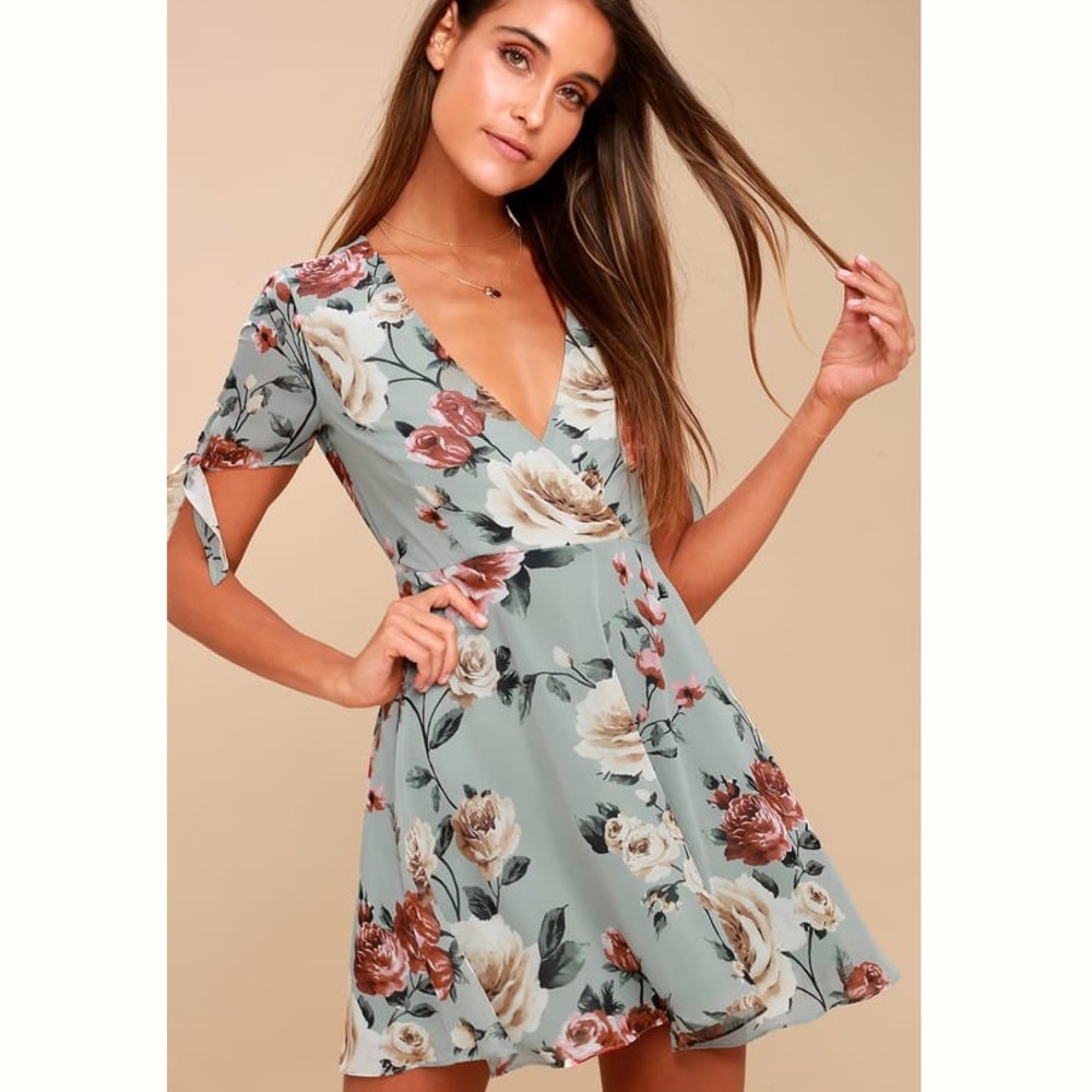 New Lulus Botany Language Sage Floral Skater Dress